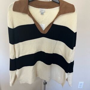 a new day Cream, Black & Brown Striped V-Neck Sweater